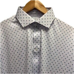Collars & Co. NEW Men's Medium Dress Collar White Geometric Performance S/S Polo